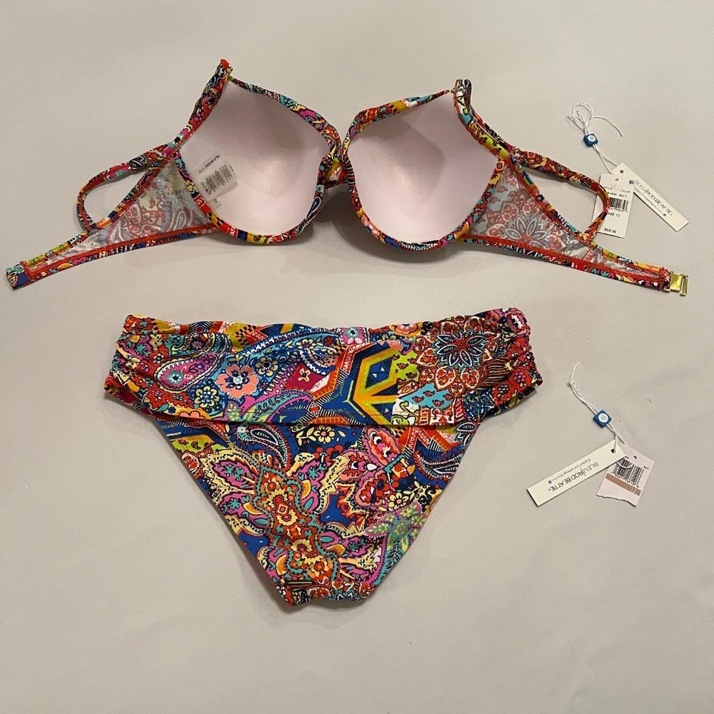 BLEU ROD BEATTIE Twist-Front Bikini Top Multi Paisley Sz 12